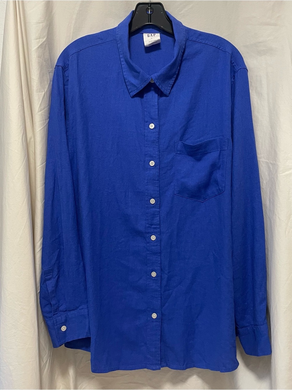GAP Royal Blue Linen Blend Long Sleeve Button-Down Shirt